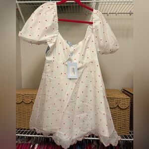 Hill House NWT The Matilda Mini Dress in Cherry Organza Dot Size: L